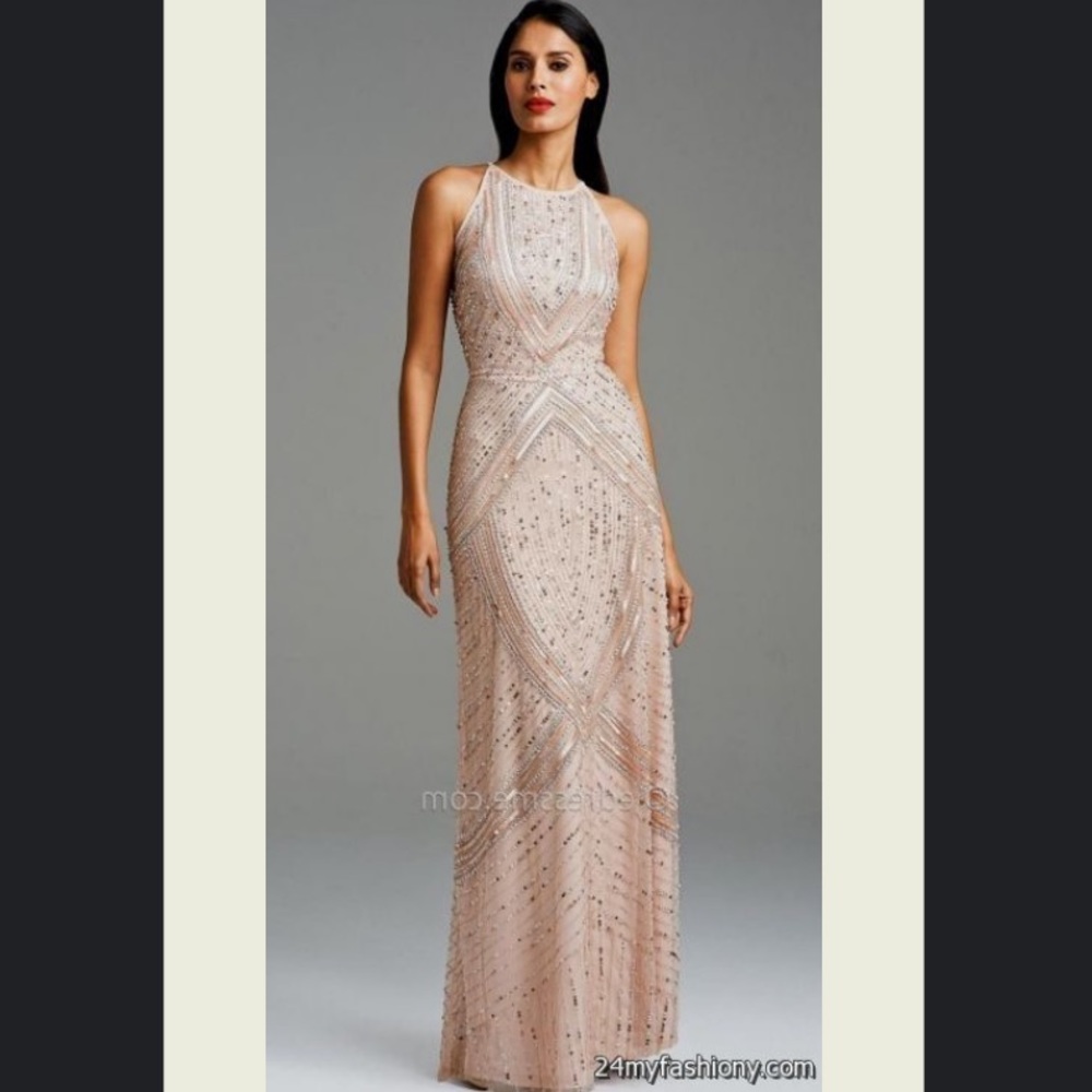 NWT Aidan mattox light gold sequin gown - Picture 1 of 10